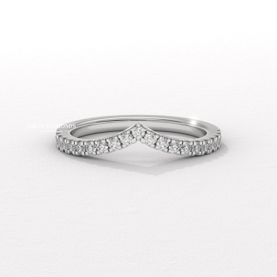 V Shaped Chevron Band, Round Lab Grown Diamond Wedding Band