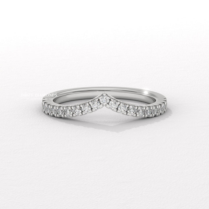 V Shaped Chevron Band, Round Lab Grown Diamond Wedding Band