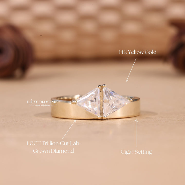 Trillion Cut Lab Grown Toi et Moi Diamond E/VS1 Cigar Engagement Ring - Doozy Diamonds