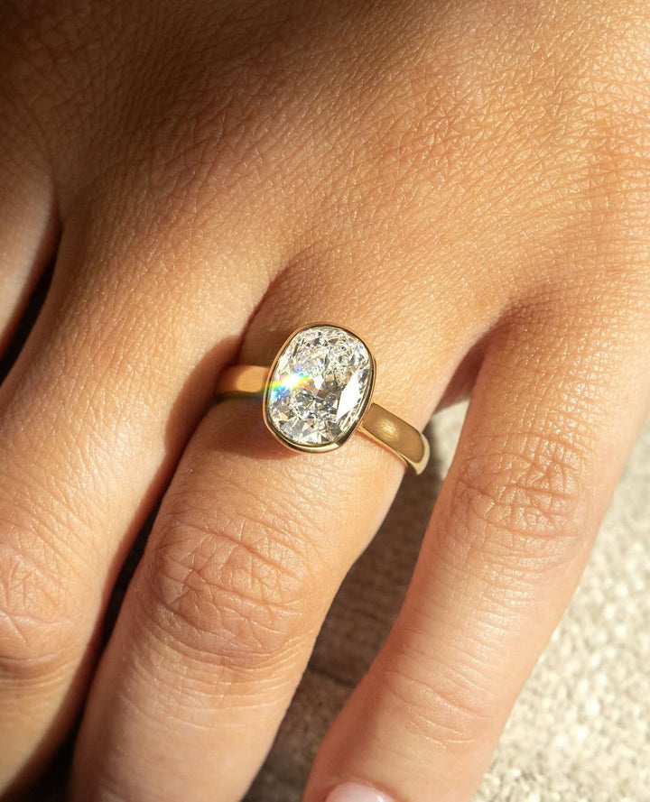 2.0 - 3.0 CT Cushion Cut Lab Grown Diamond Bezel Engagement Ring - Doozy Diamonds