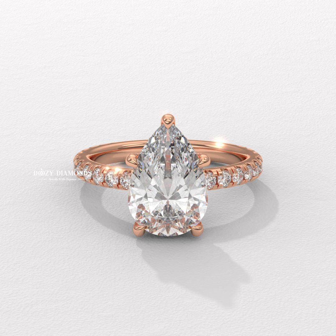 elegant engagement ring, timeless engagement ring, classic engagement ring, modern engagement ring, romantic proposal ring, pear solitaire ring, pear center stone ring,
