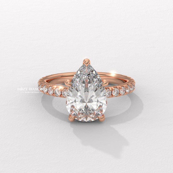 elegant engagement ring, timeless engagement ring, classic engagement ring, modern engagement ring, romantic proposal ring, pear solitaire ring, pear center stone ring,