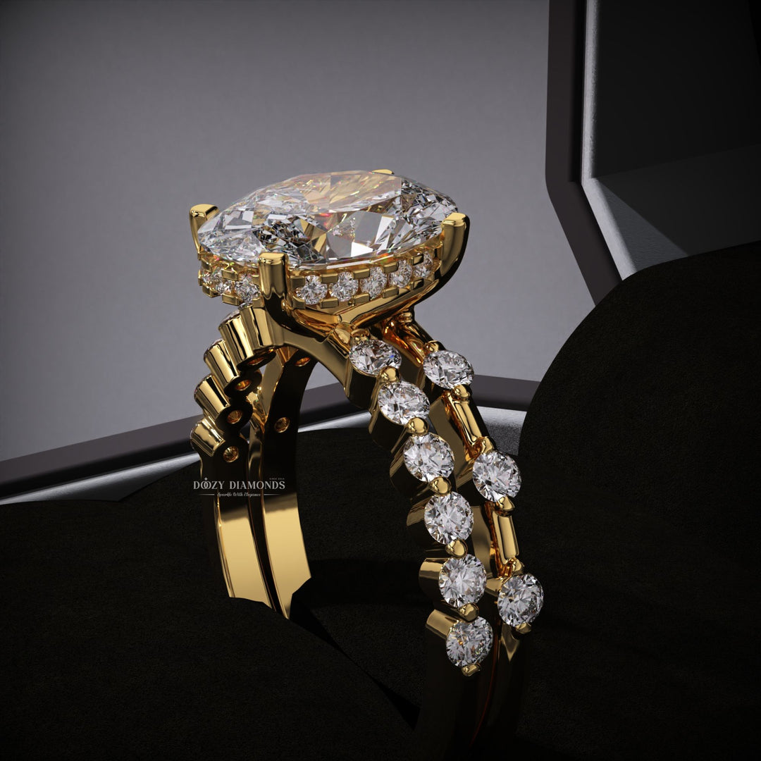 Oval Lab Grown Pave Engagement Ring & Distance Pave Wedding Band