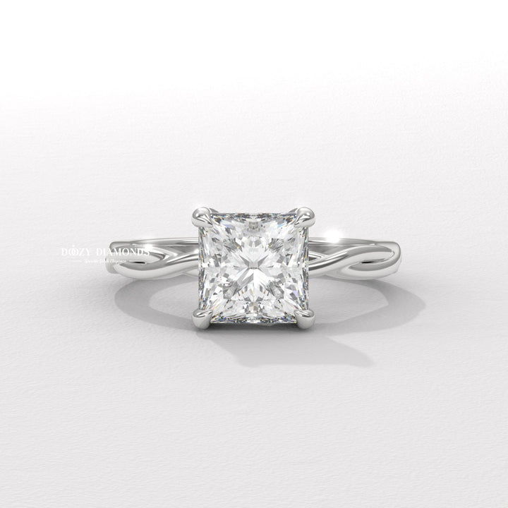 woodland engagement ring, rose inspired ring, vintage floral ring, artisan engagement ring, luxury princess ring, vintage style ring, modern romantic ring, classic princess ring, princess diamond solitaire,