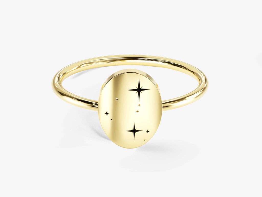14k Solid Gold Zodiac Signet Ring For Women