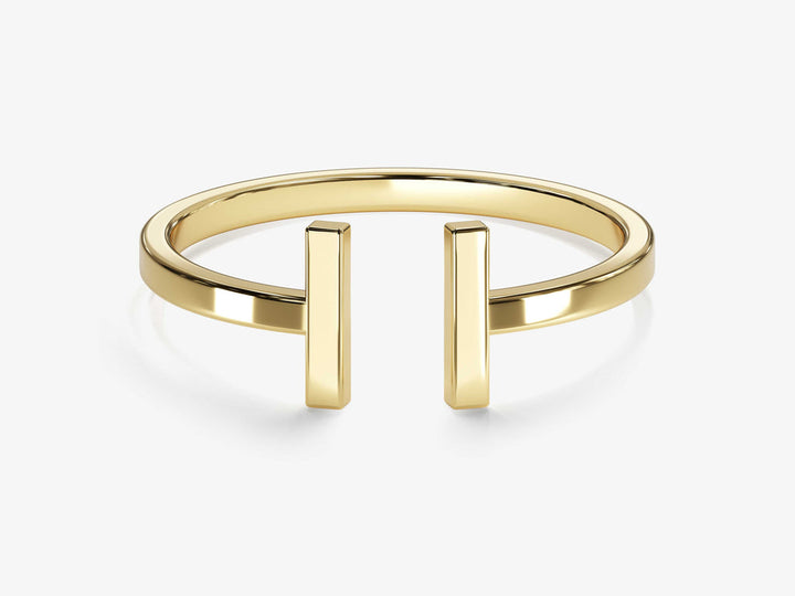 14k Solid Gold Open T Ring For Women
