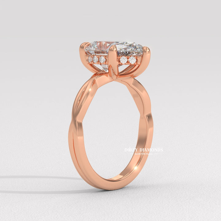 yellow gold bridal ring, raised setting engagement ring, high profile engagement ring, luxury pear ring, vintage engagement ring, vintage style ring, modern solitaire ring, classic solitaire ring, pear diamond solitaire, solitaire engagement ring, micro pave diamond ring, french