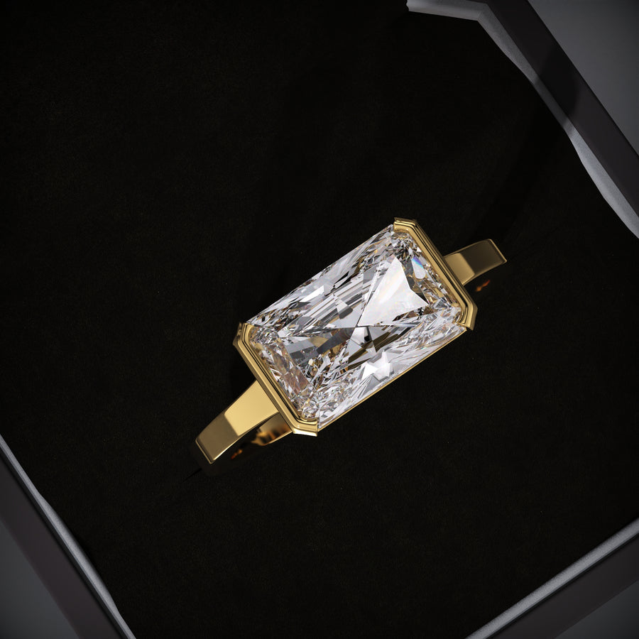 east west radiant diamond ring
lab grown diamond engagement ring
14k yellow gold ring
radiant cut engagement ring
east west engagement ring