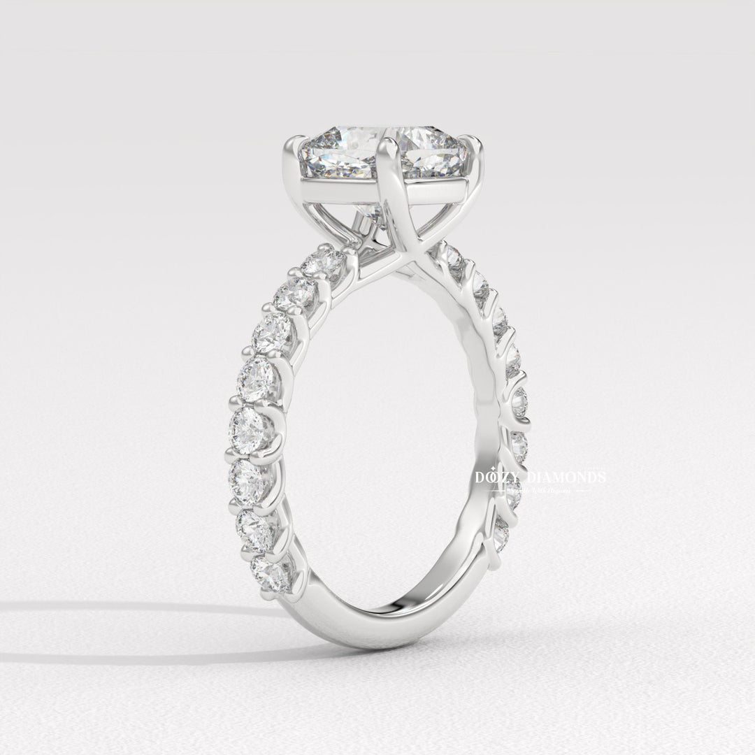 gallery rail ring, yellow gold engagement ring, rose gold engagement ring, gold bridal ring, luxury cushion ring, vintage style engagement ring, modern bridal ring, classic bridal jewelry