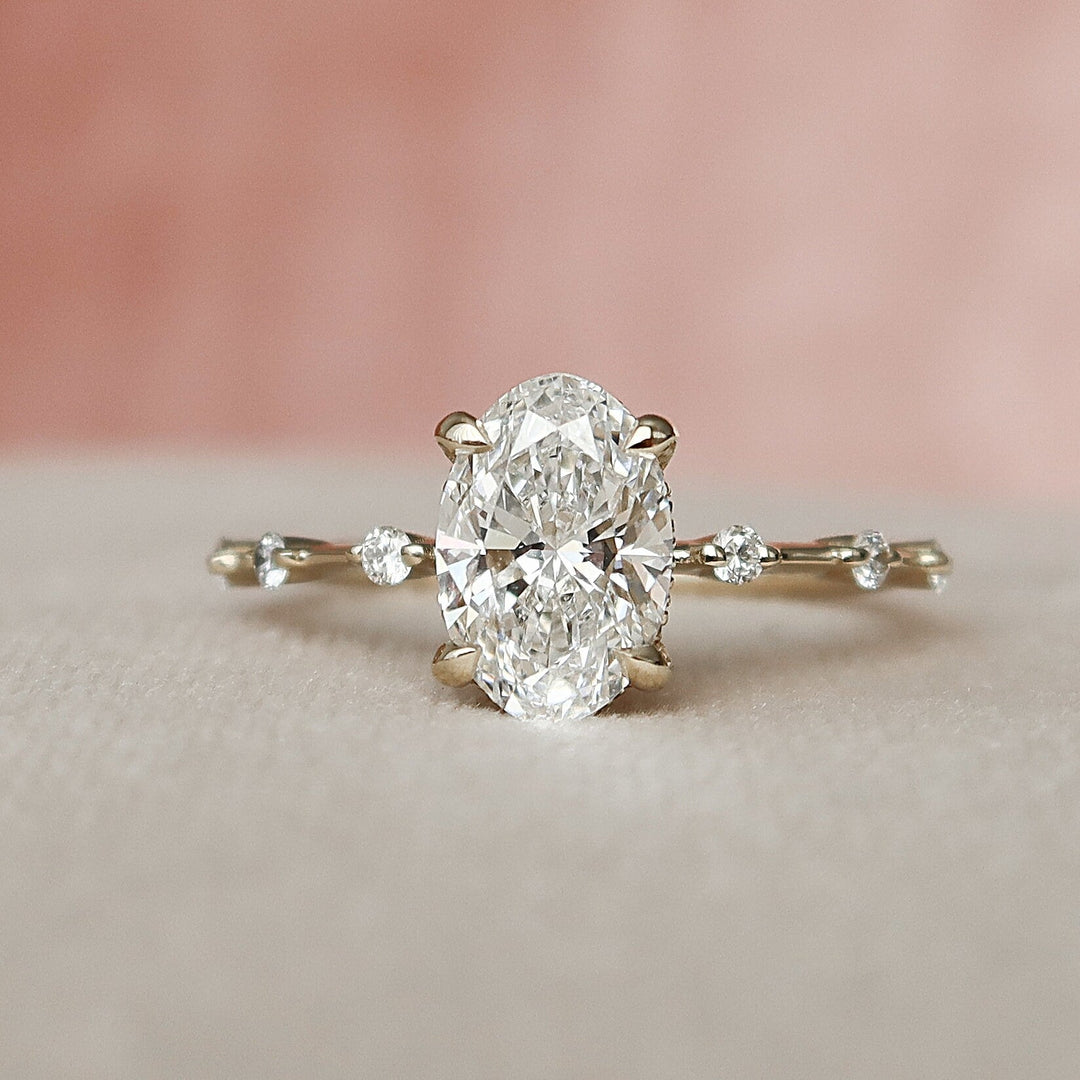 2.05tcw Oval Cut Moissanite Halo Eternity Bridal Engagement Ring Set