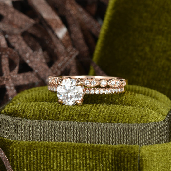 1.90tcw Round Brilliant Cut Moissanite Bridal Engagement Ring Set
