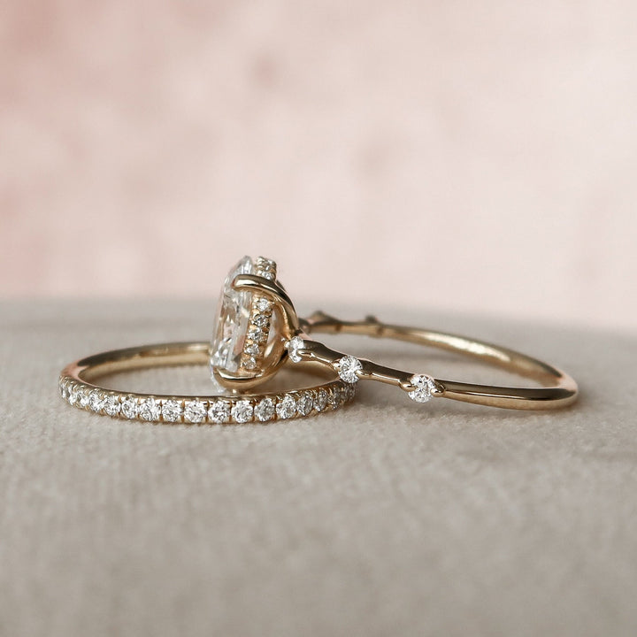 2.05tcw Oval Cut Moissanite Halo Eternity Bridal Engagement Ring Set