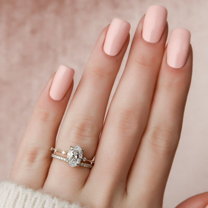 2.05tcw Oval Cut Moissanite Halo Eternity Bridal Engagement Ring Set