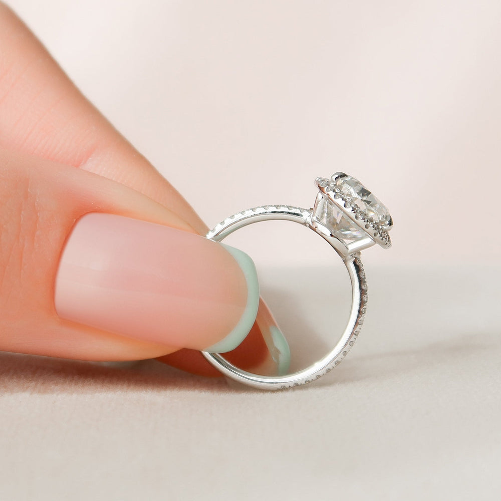 3.50CT Oval Halo Moissanite Diamond Pave Engagement Ring