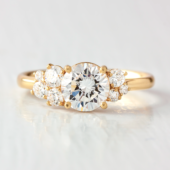 1.0CT Round Cut Cluster Moissanite Engagement Ring