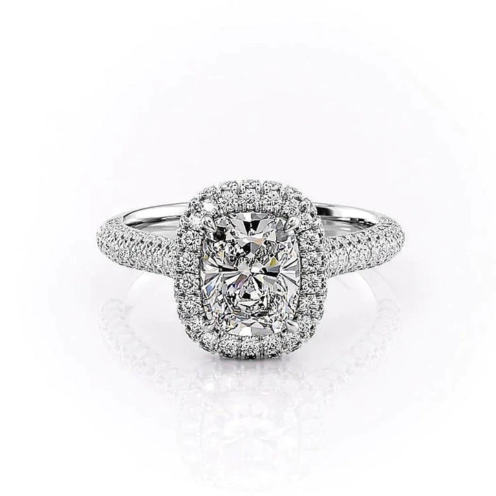 2.0CT Elongated Cushion Cut Halo Triple Pave Moissanite Engagement Ring
