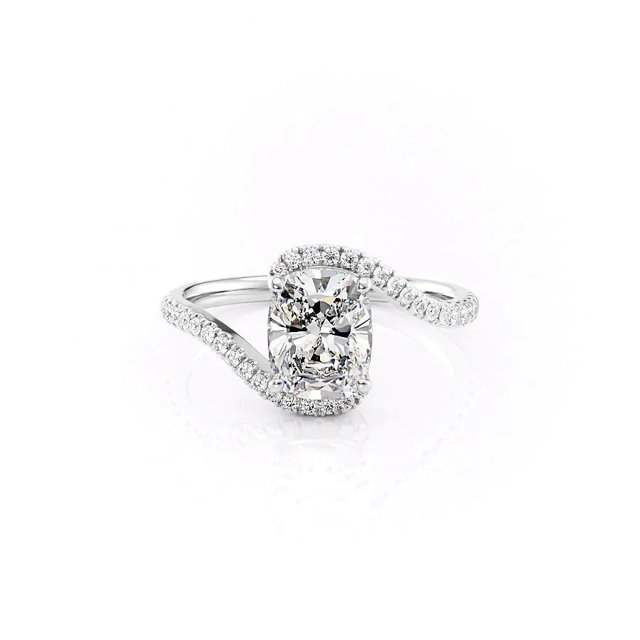 2.0CT Elongated Cushion Cut Solitaire Bypass Setting Moissanite Engagement Ring