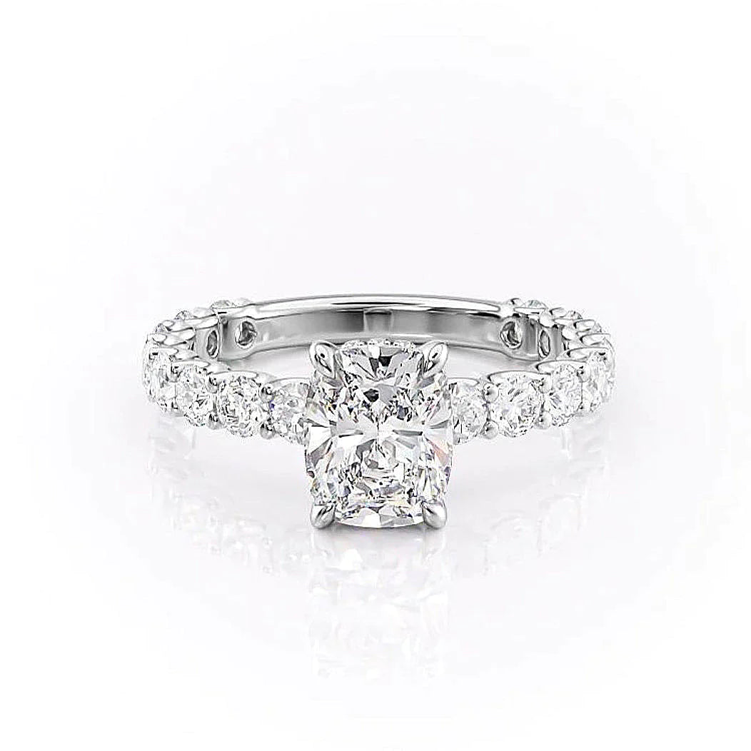 2.0CT Elongated Cushion Cut Hidden Halo Pave Moissanite Engagement Ring