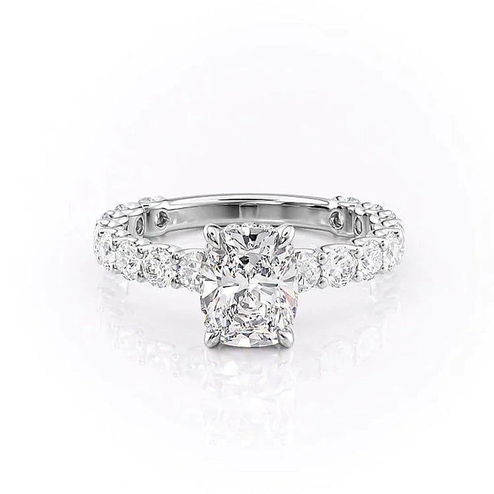 2.0CT Elongated Cushion Cut Hidden Halo Pave Moissanite Engagement Ring