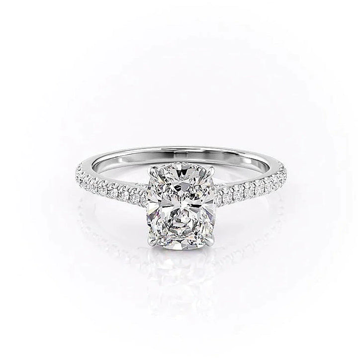 2.0CT Elongated Cushion Cut Hidden Halo Pave Setting Moissanite Engagement Ring