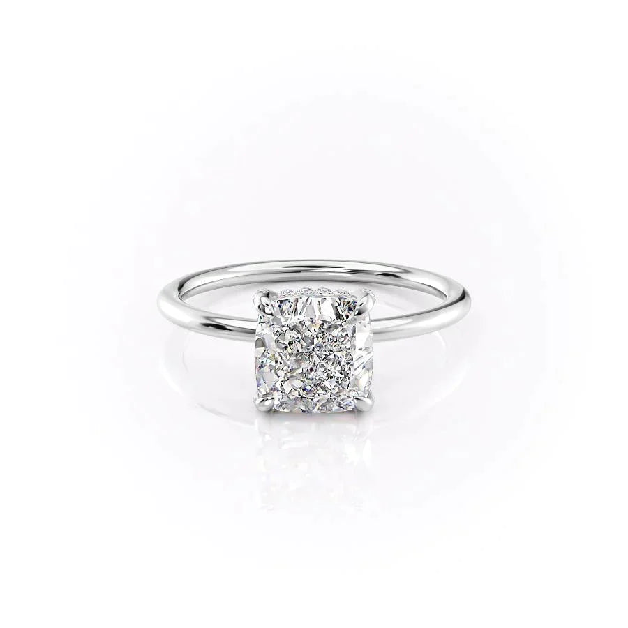 2.0CT Elongated Cushion Cut Solitaire Hidden Halo Moissanite Engagement Ring
