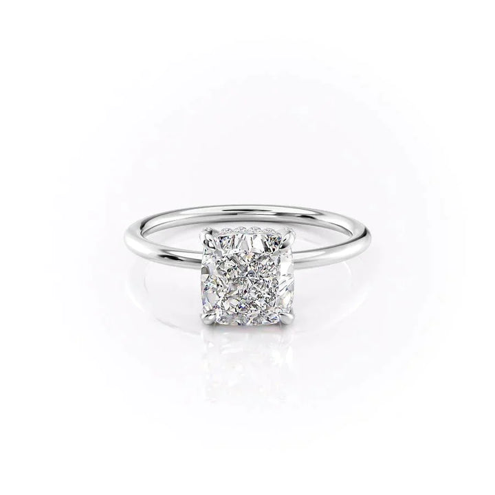 2.0CT Elongated Cushion Cut Solitaire Hidden Halo Moissanite Engagement Ring