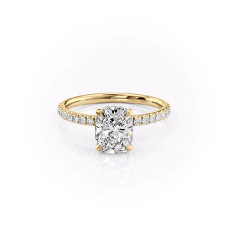 2.0CT Cushion Cut Hidden Halo Pave Setting Moissanite Engagement Ring