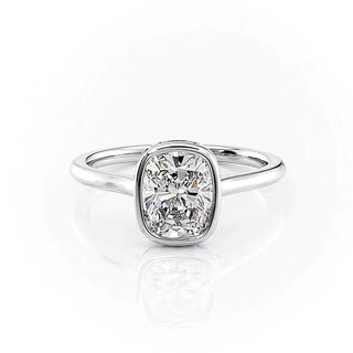 2.0CT Cushion Cut Solitaire Bezel Hidden Halo Setting Moissanite Engagement Ring