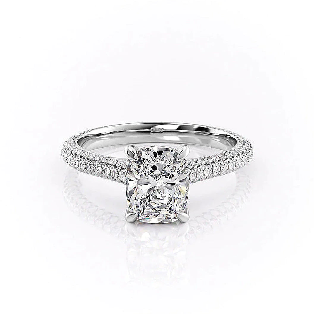 2.0CT Elongated Cushion Cut Hidden Halo Triple Pave Moissanite Engagement Ring