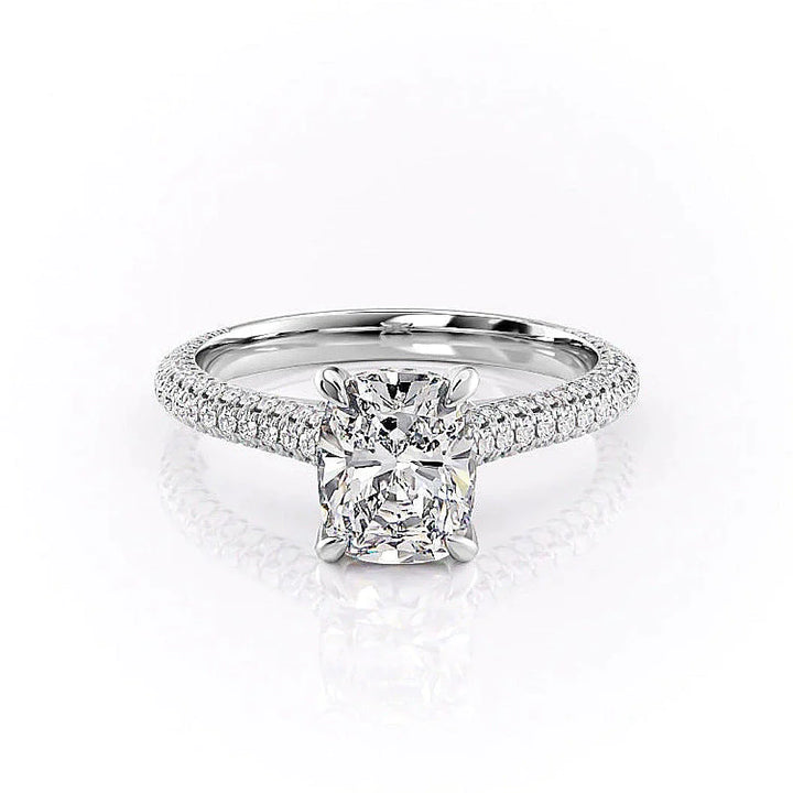 2.0CT Elongated Cushion Cut Hidden Halo Triple Pave Moissanite Engagement Ring