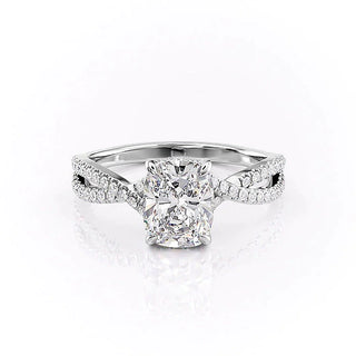 2.0CT Elongated Cushion Cut Solitaire Split Shank Moissanite Engagement Ring