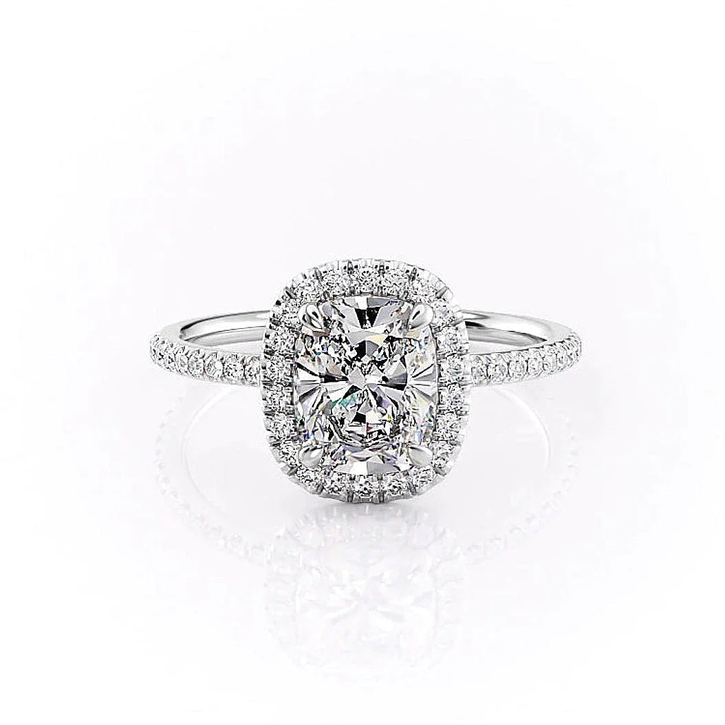 2.0CT Elongated Cushion Cut Halo Pave Setting Moissanite Engagement Ring