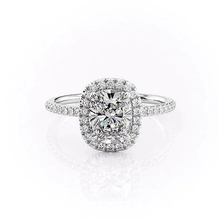 2.0CT Elongated Cushion Cut Halo Pave Setting Moissanite Engagement Ring