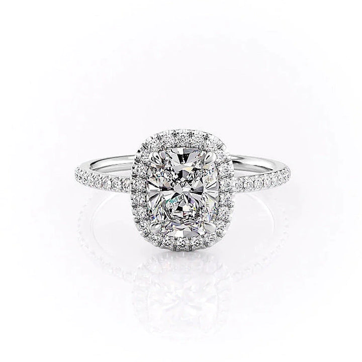 2.0CT Elongated Cushion Cut Halo Pave Setting Moissanite Engagement Ring