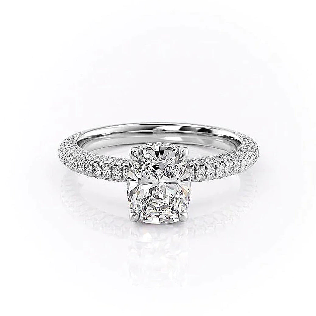 2.0CT Elongated Cushion Cut Hidden Halo Moissanite Engagement Ring