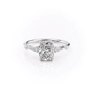 2.0CT Elongated Cushion Cut Hidden Halo Moissanite Engagement Ring