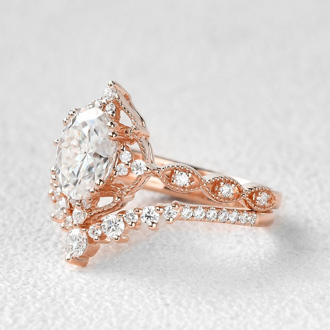 1.85tcw Oval Cut Moissanite Diamond Vintage Bridal Ring Sets