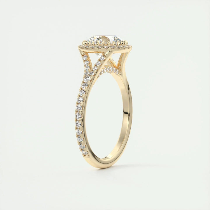 2.0 CT Round Halo Split Shank Moissanite Engagement Ring