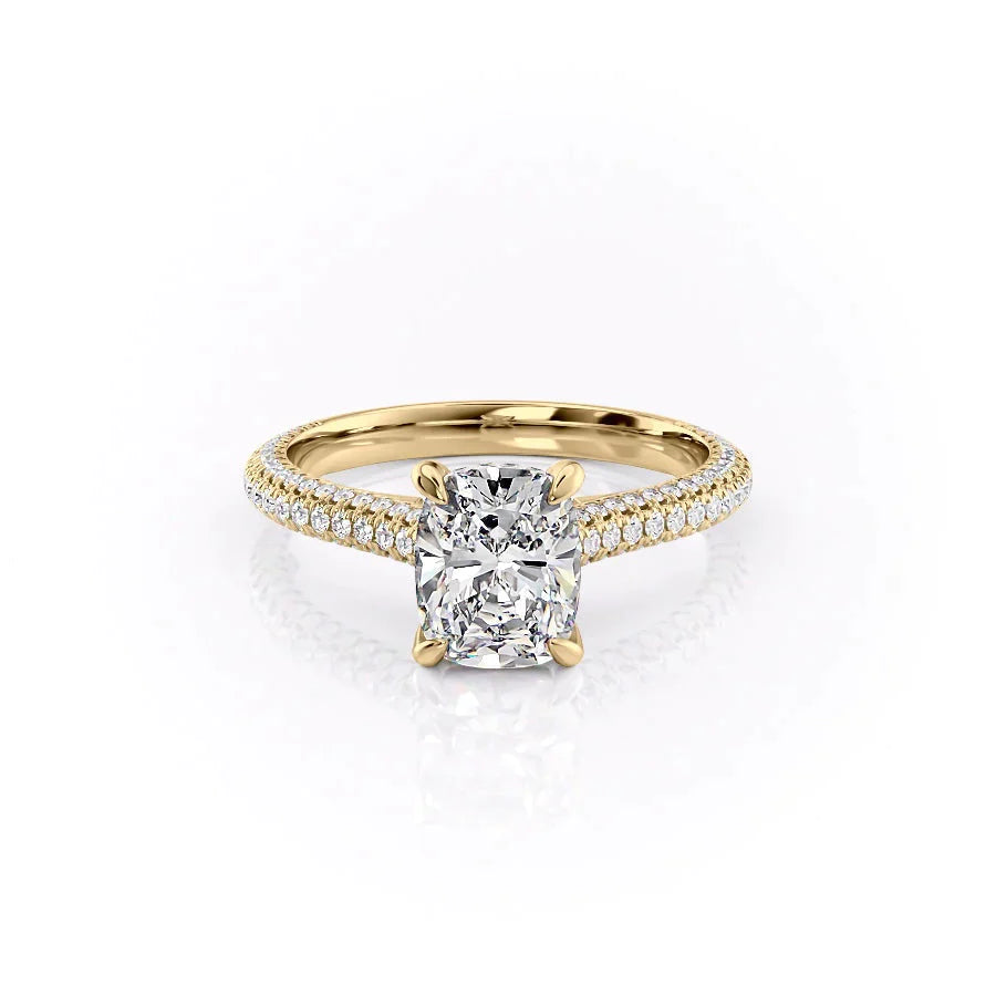 2.0CT Elongated Cushion Cut Hidden Halo Triple Pave Moissanite Engagement Ring