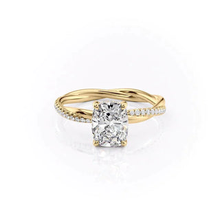 2.0CT Elongated Cushion Cut Solitaire Twisted Pave Moissanite Engagement Ring