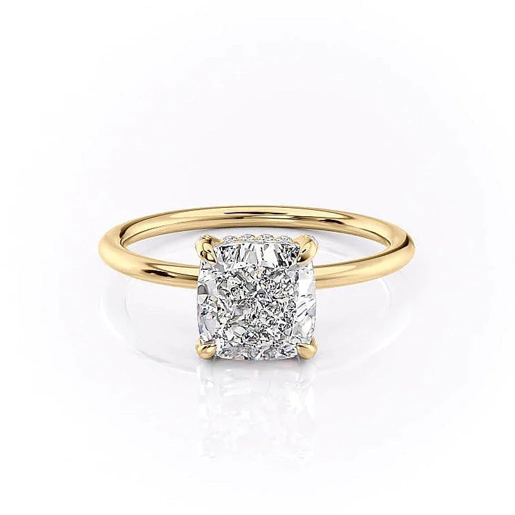 2.0CT Elongated Cushion Cut Solitaire Hidden Halo Moissanite Engagement Ring