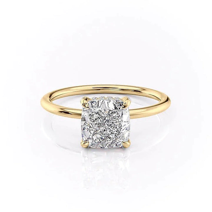 2.0CT Elongated Cushion Cut Solitaire Hidden Halo Moissanite Engagement Ring