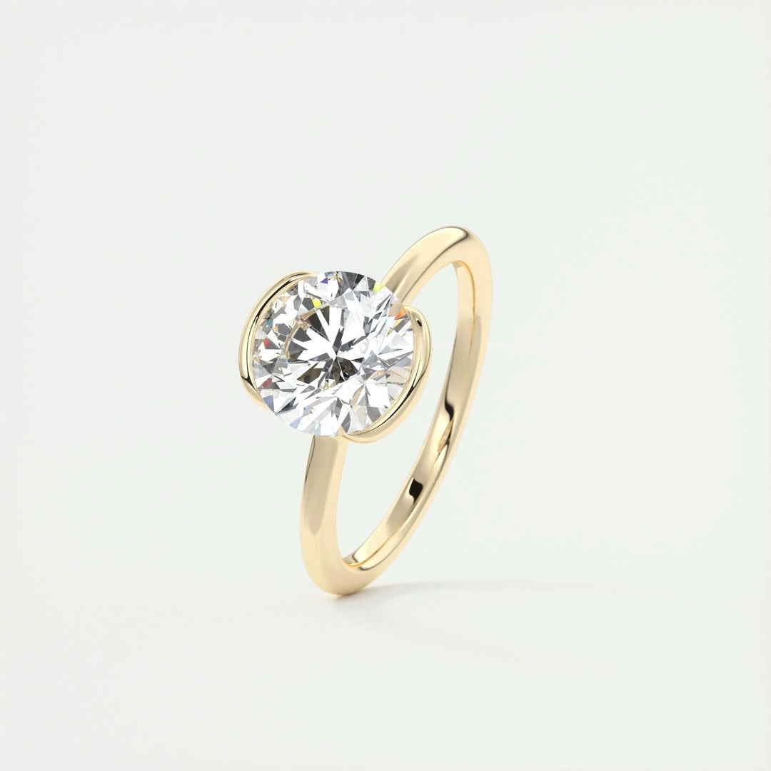 2.0 CT Round Cut Half Bezel Solitaire Moissanite Engagement Ring