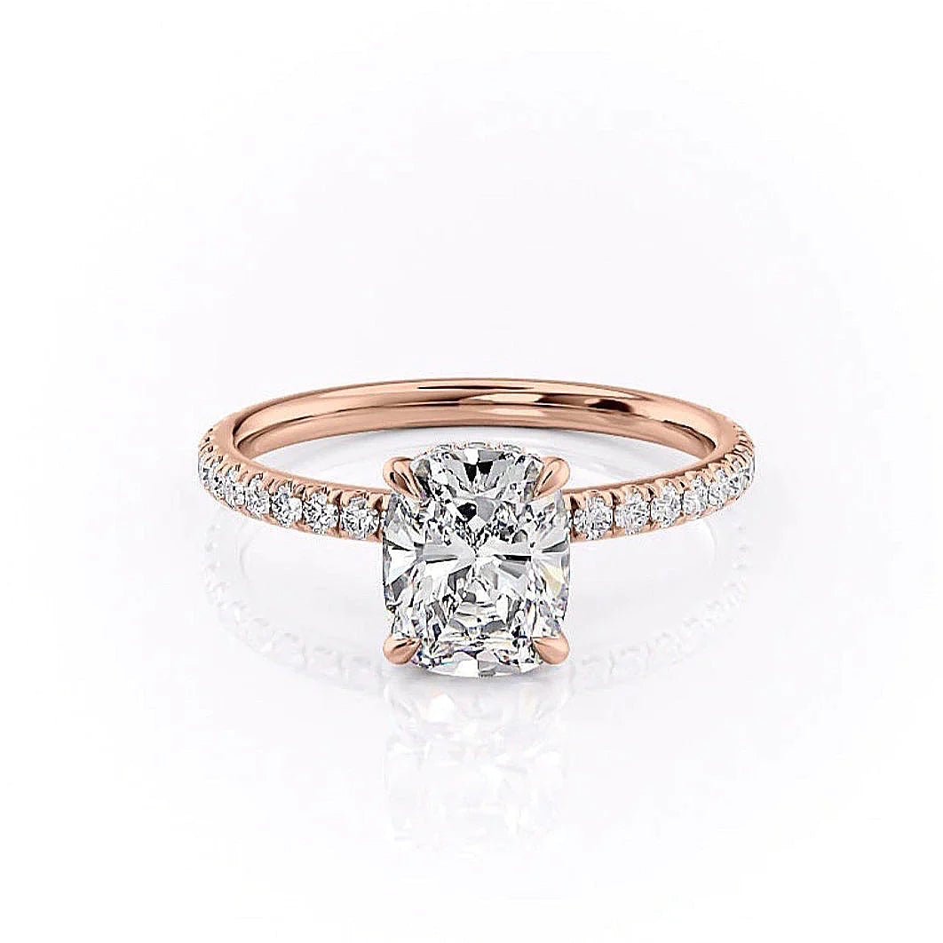 2.0CT Cushion Cut Hidden Halo Pave Setting Moissanite Engagement Ring