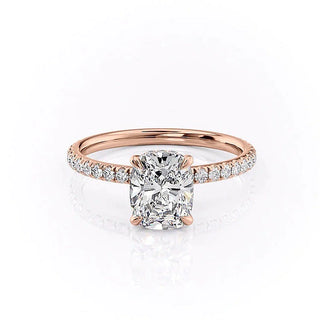 2.0CT Cushion Cut Hidden Halo Pave Setting Moissanite Engagement Ring