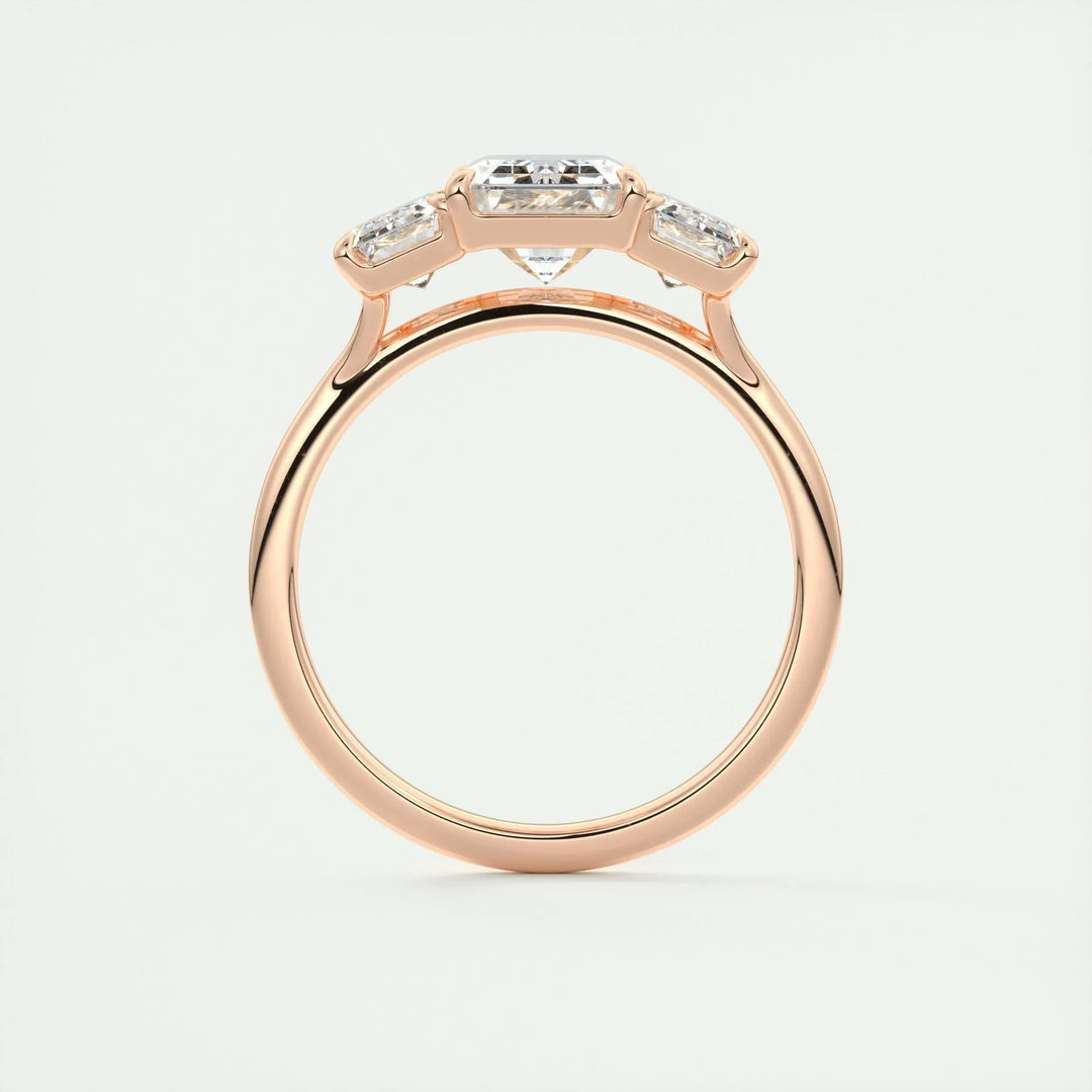 1.91CT Emerald Cut Three Stone Moissanite Engagement Ring
