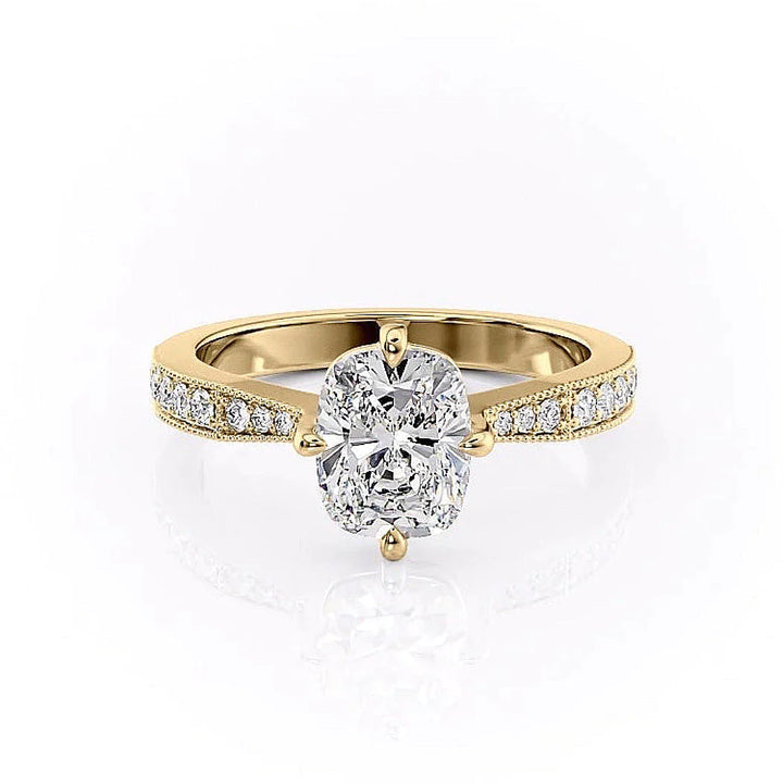 2.0CT Elongated Cushion Cut Solitaire Channel Pave Moissanite Engagement Ring