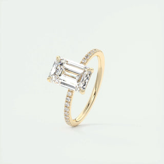1.91 CT Emerald Cut Solitaire Pave Moissanite Engagement Ring