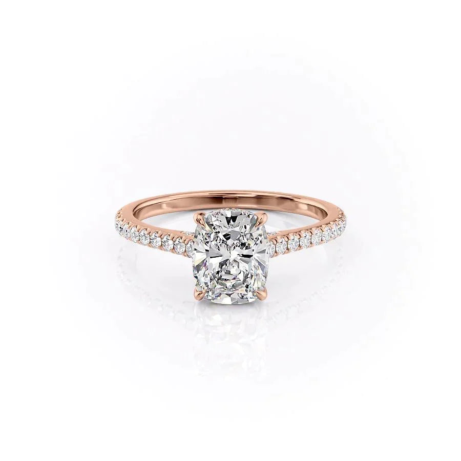 2.0CT Elongated Cushion Cut Hidden Halo Pave Setting Moissanite Engagement Ring