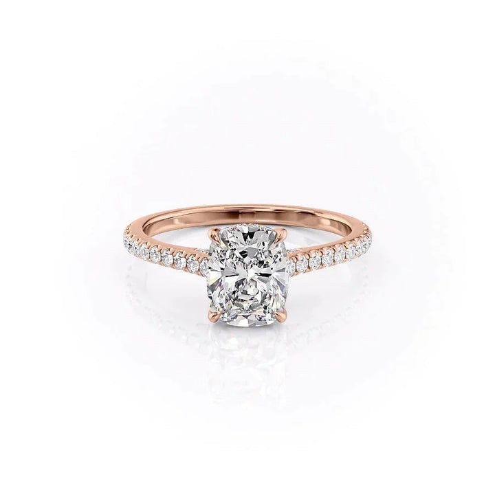 2.0CT Elongated Cushion Cut Hidden Halo Pave Setting Moissanite Engagement Ring